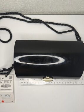 Mango Black Patent Clutch with Gold-Tone Button